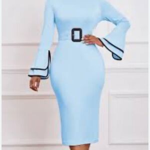NWOT Sky Blue Long Sleeve Dress with Black Trim